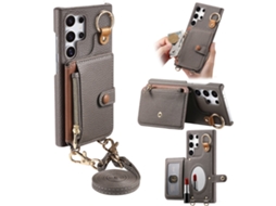 Capa Para Samsung Galaxy S26 Plus, Em Couro Pu,espelho Embutido E Porta-cartões. Cinza Czhhmart