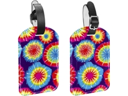 Conjunto De 2 Etiquetas Bagagem Em Couro Sintético Proteção Privacidade Estampa Tie Dye Circular