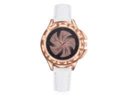 Relógio de Pulso Feminino Casual de Quartzo com Strass e Pulseira de Couro Pu Branco