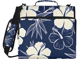 Pasta Escolar Azul Escura Com Estampa Floral Havaiana, 3 Argolas, Zíper, Alça De Mão E Ombro Removível Inclui
