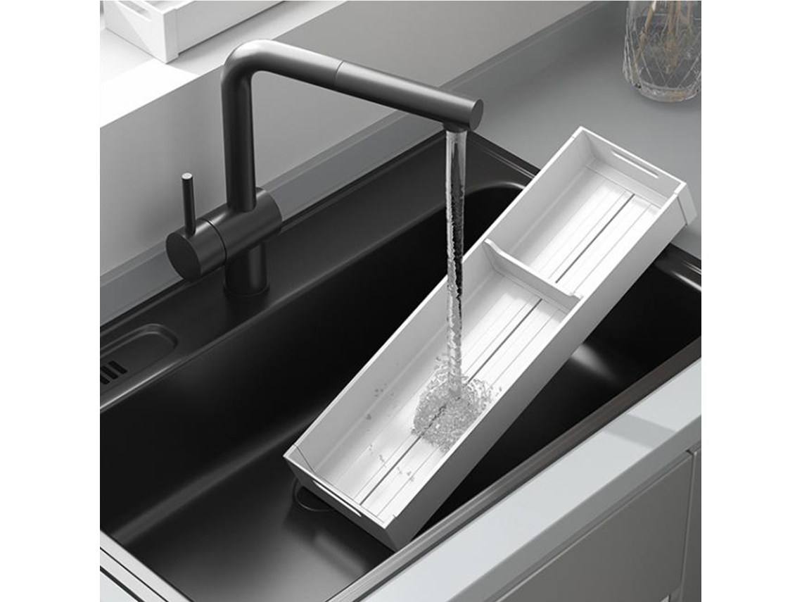 Organizador de gavetas de cozinha Slowmoose, compartimento de armazenamento de talheres de alumínio, organizador de gavetas longas