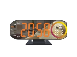 Despertador Digital Led Com Espelho E Visor Grande Caixa Preta Luz Laranja Sfushos