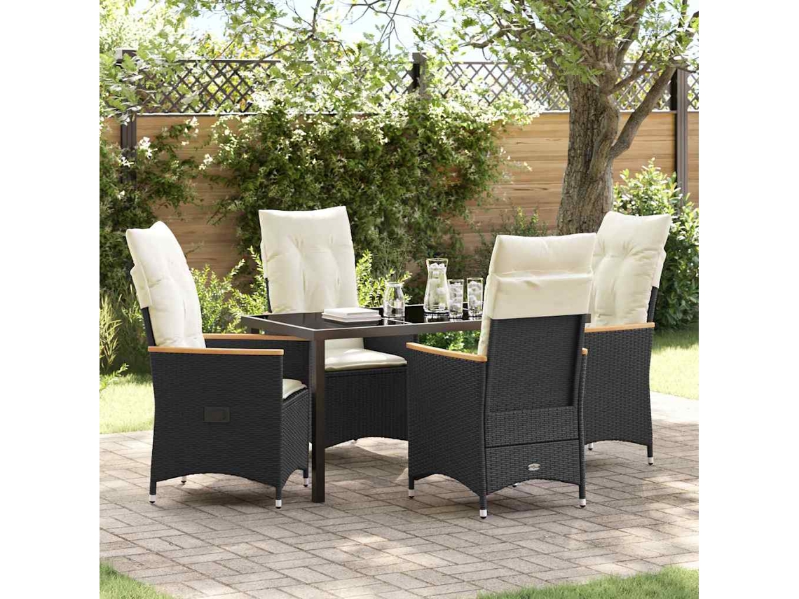 Vidaxl Conjunto De Jantar Para Jardim 5 Unid. Preto Vime Pe