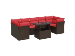 Conjunto 8 Sofás Jardim C/ Almofadões Vime Pe/acácia Castanho