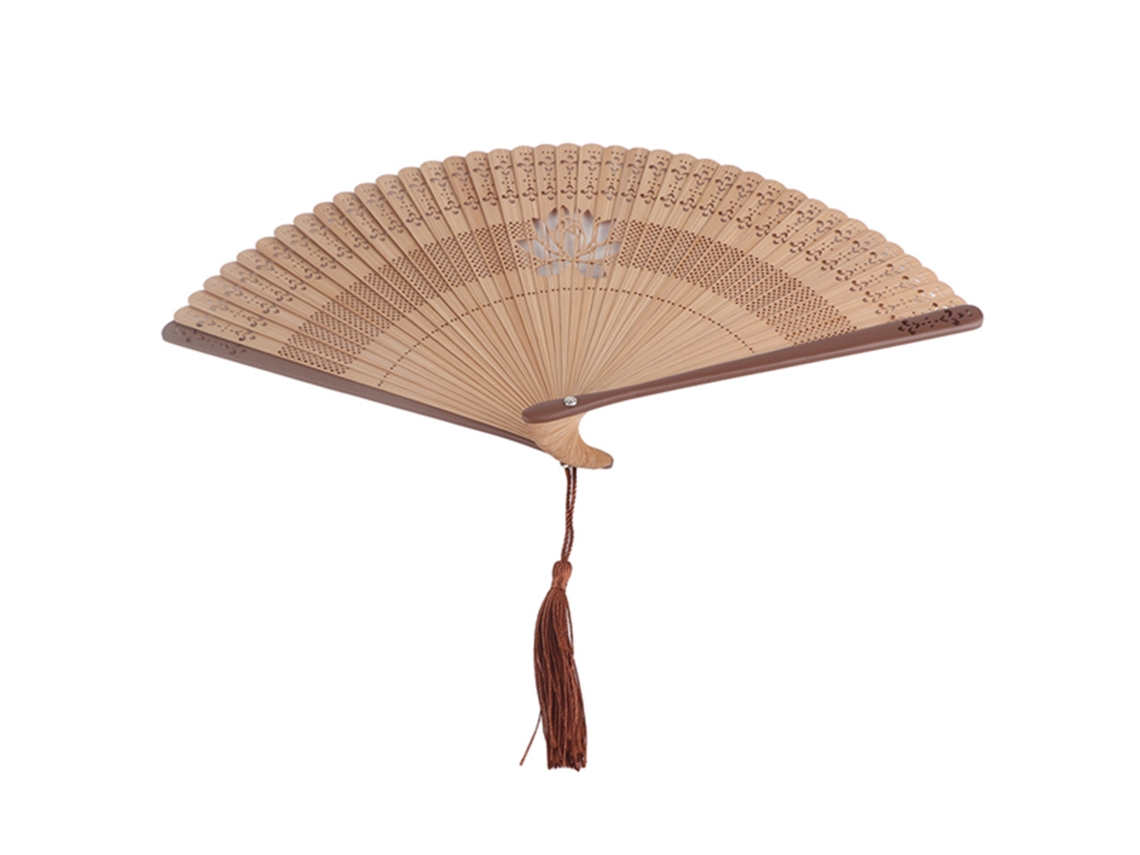 Ventilador de Mão Dobrável de Bambu com Pingente Oco Decorativo para Verão