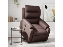 Vidaxl Poltrona Massagens Reclinável Elevatória Couro Artif. Castanho