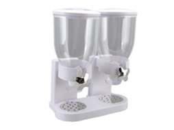 Dispensador De Cereal De Doble Contenedor Airtight Abs Con Operación De Tuerca Para Alimentos Secos, Cocina, Blanco