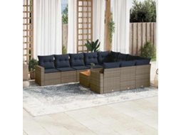 Vidaxl 11 Pcs Conjunto Sofás De Jardim C/ Almofadões Vime Pe Cinzento