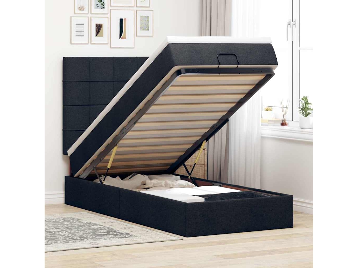 Cama Otomana Com Colchão Leds 80x200cm Tecido Preto