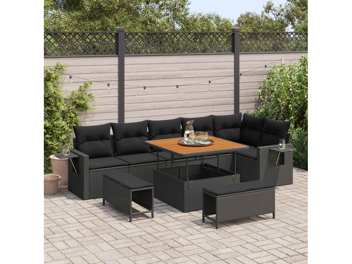 Vidaxl Conjunto De Sofá De Jardim 11 Unid. Preto Vime Pe