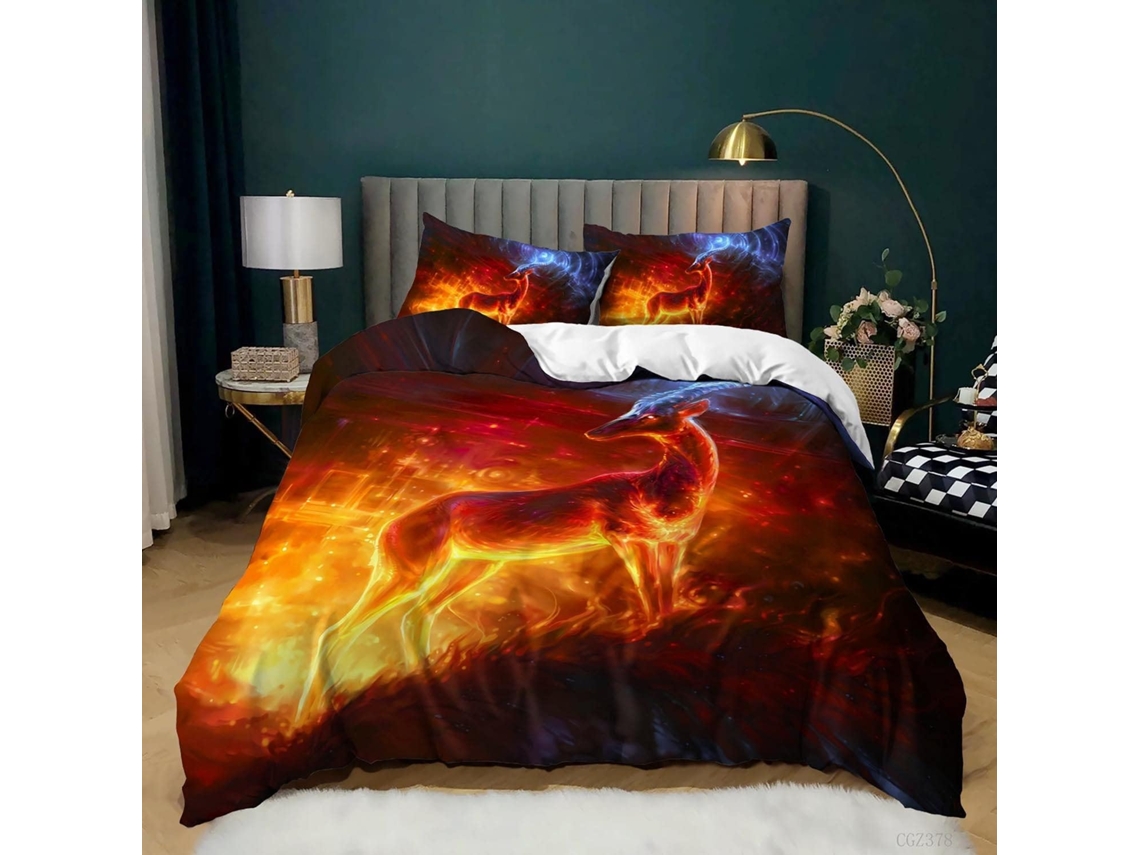 Capa de Edredom com Estampa Animal 3d Lobo Ga em Microfibra Fronha 135x200cm