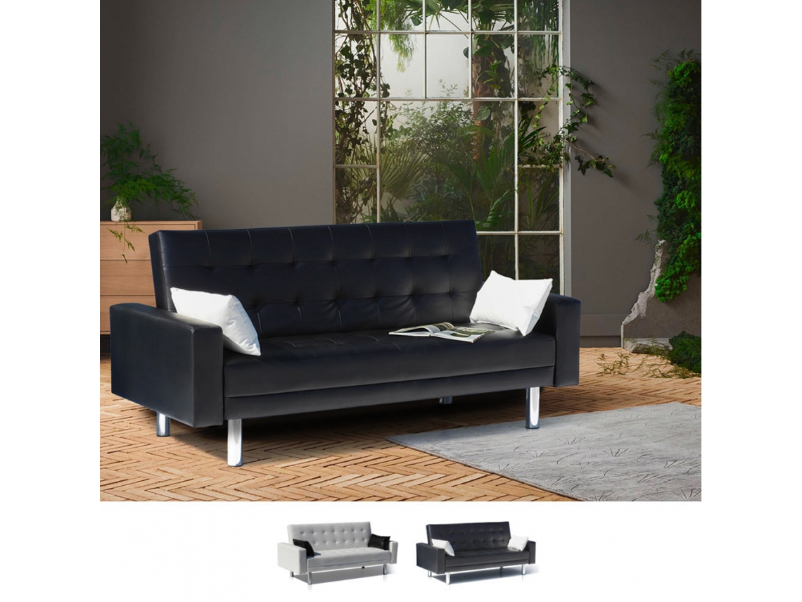 Sofácama 2 lugares em pele sintética cama de casal Agata Worten.pt