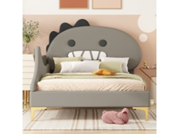 Cama Infantil 90x200 Cm com Estampa de Dinossauro, em Pu Cinza. VSOGA