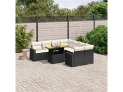 Vidaxl 9 Pcs Conjunto de Sofás P/ Jardim C/ Almofadões Vime Pe Preto