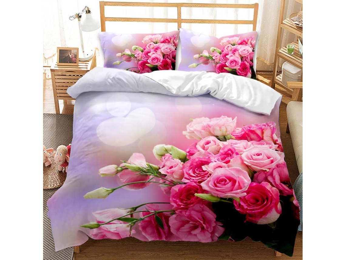 Capa de Edredom com Tema Rosas em Microfibra Fronha 220x240 Cm (LxAxP), 140x200 Cm