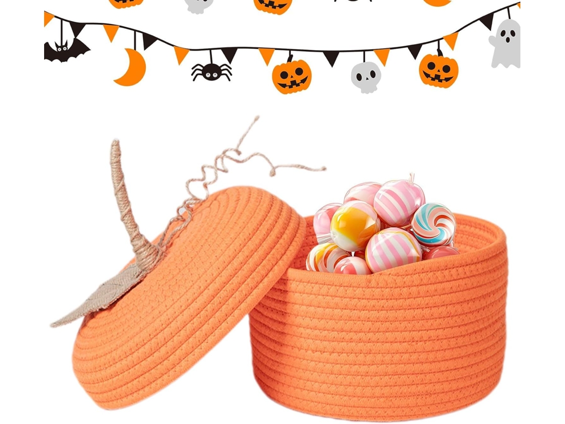 Cesto De Armazenamento Trançado Para O Halloween | Cesto Redondo Com Tampa | Balde