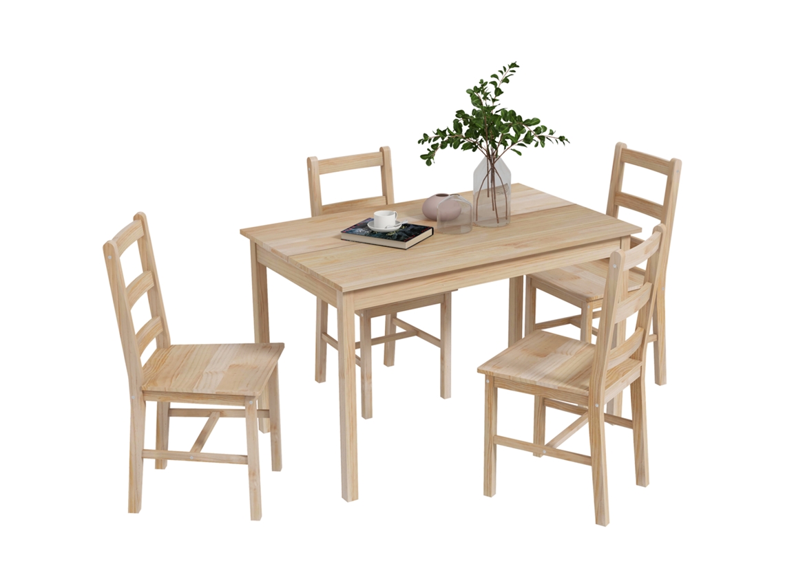 Conjunto de 5 peças mesa de jantar e cadeiras, maciço, 118x73x75cm, natural BTFORUS