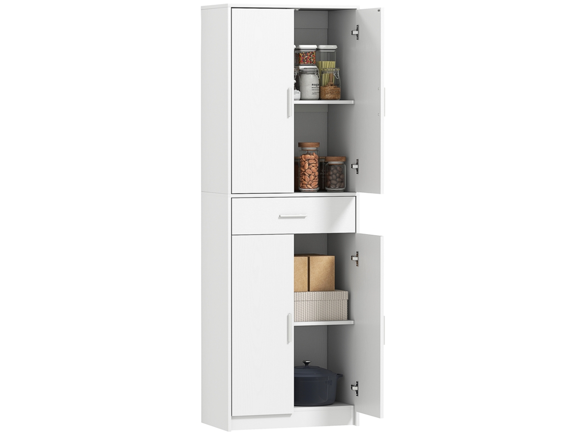 Armário De Cozinha Compacto Com 3 Níveis De Prateleiras Ajustáveis, Mdf E Aglomerado, Branco