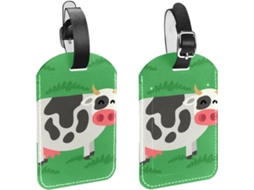 Conjunto De 2 Etiquetas Bagagem Em Imitação Couro, Verde Vaca, Proteção De Privacidade
