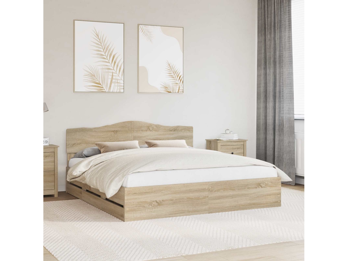 Vidaxl Estrutura Da Cama Com Gaveta Carvalho Sonoma 200 X 200 Cm
