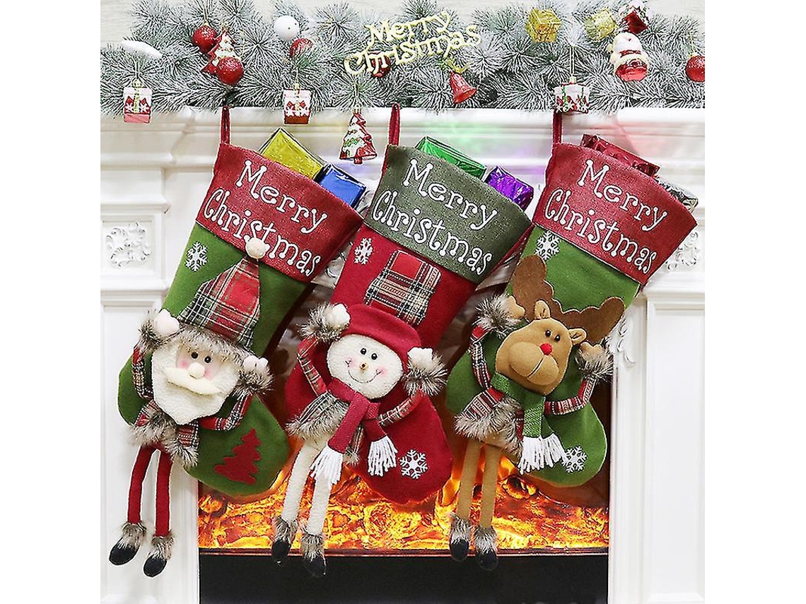 Meias De Natal Wabjtam Fantasy Park Artigos Decorativos Para Festas Olysi Shop (pacote Com 3)