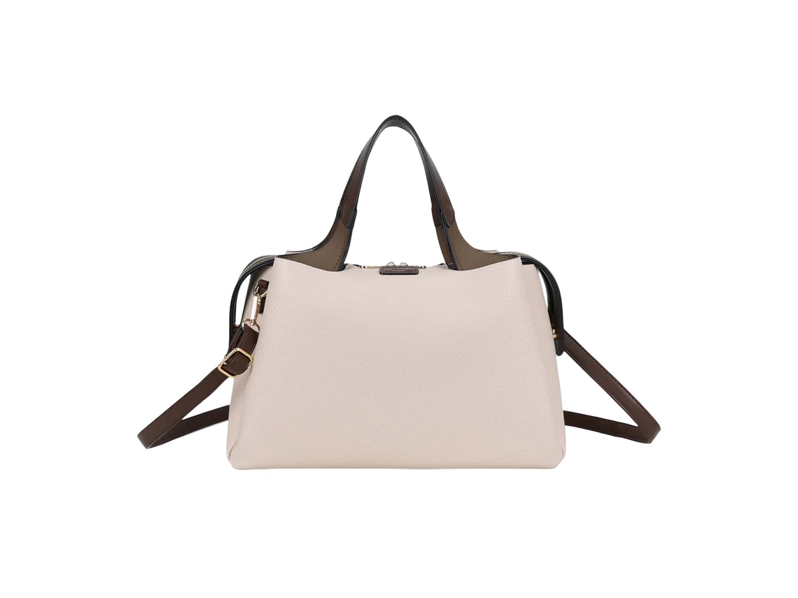 Bolsa De Mão Para Mulher Bicolor Com Fecho Zíper E Alças Contrastantes