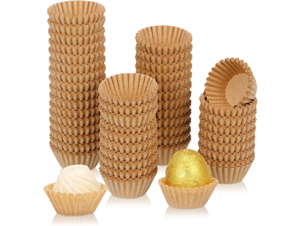 1000 forminhas redondas de papel kraft para cupcakes e trufas