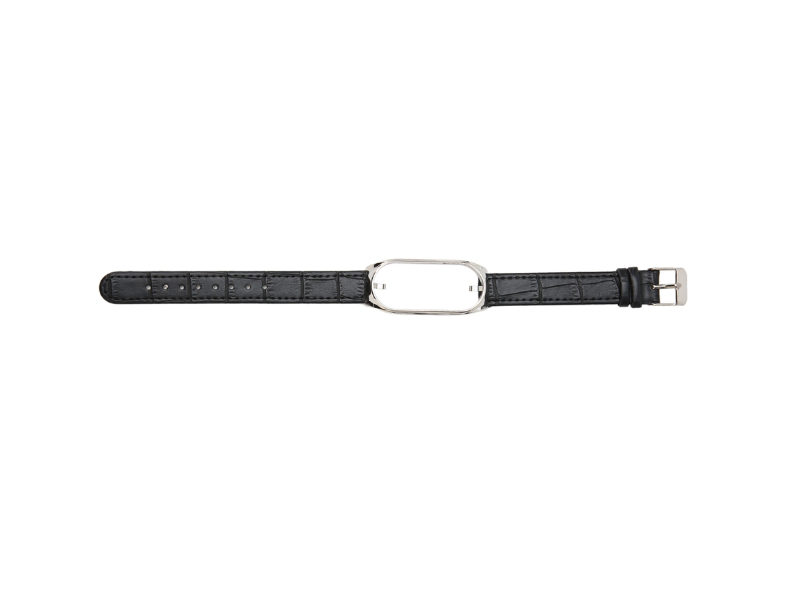 Pulseira de Substituição Couro Pu Respirável para Mi Band 7 Loop Strap Preto Prata