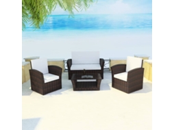 4 Pcs Conjunto Lounge Jardim C/ Almofadões Vime Pe Marrom Dkd Home Decor