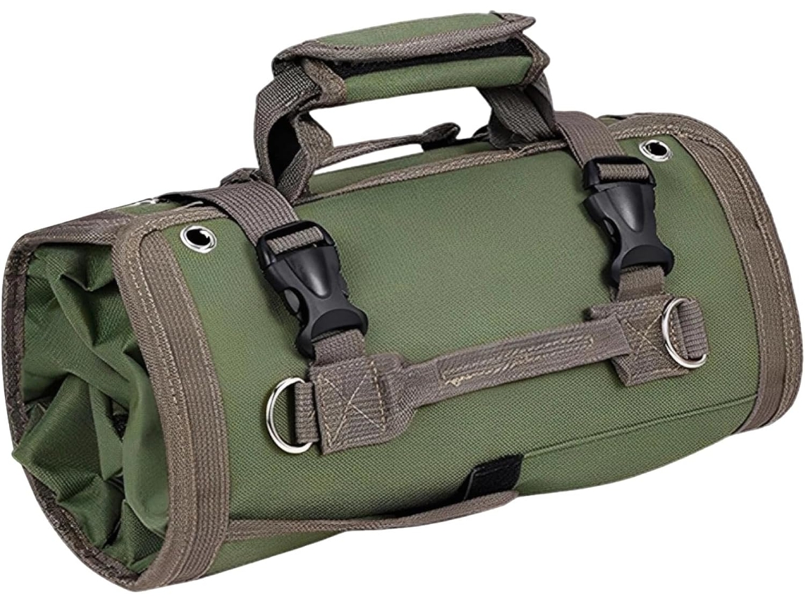 Bolsa Organizadora De Ferramentas Enrolável, Estojo Portátil Resistente Com 4 Bolsos Zíper, Bolso Removível E Alça De