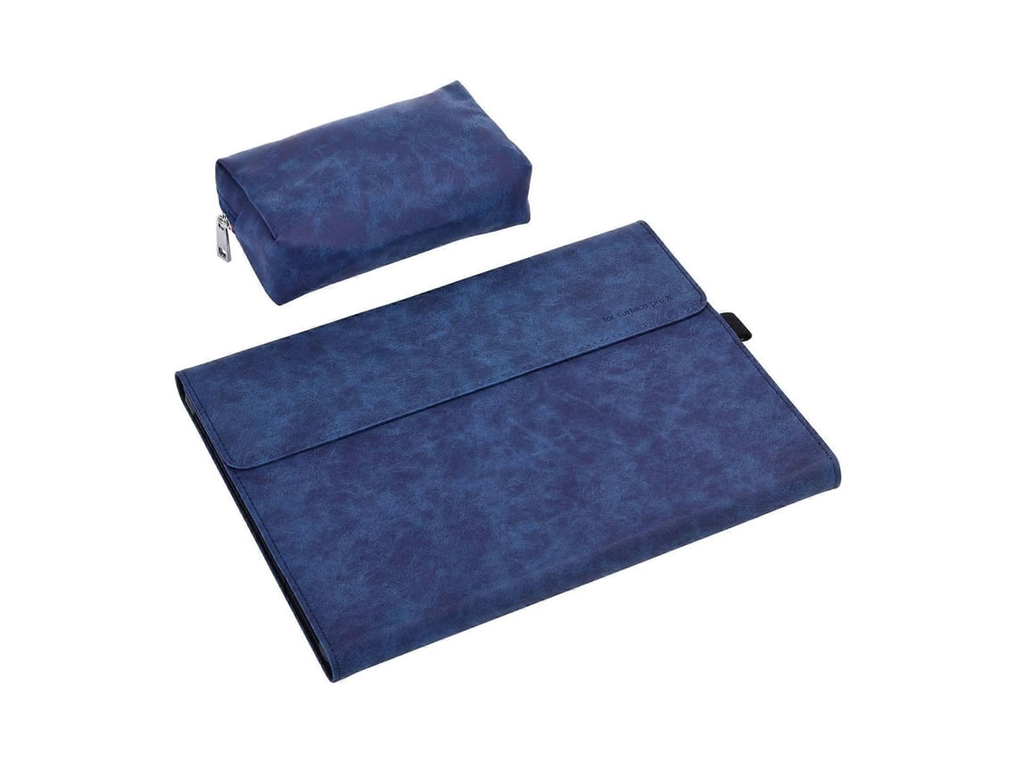 Capa Protetora De Couro Para Tablet Microsoft Surface Pro X De 13 Polegadas, Cor: Azul Escuro + Bolsa Para Carregador