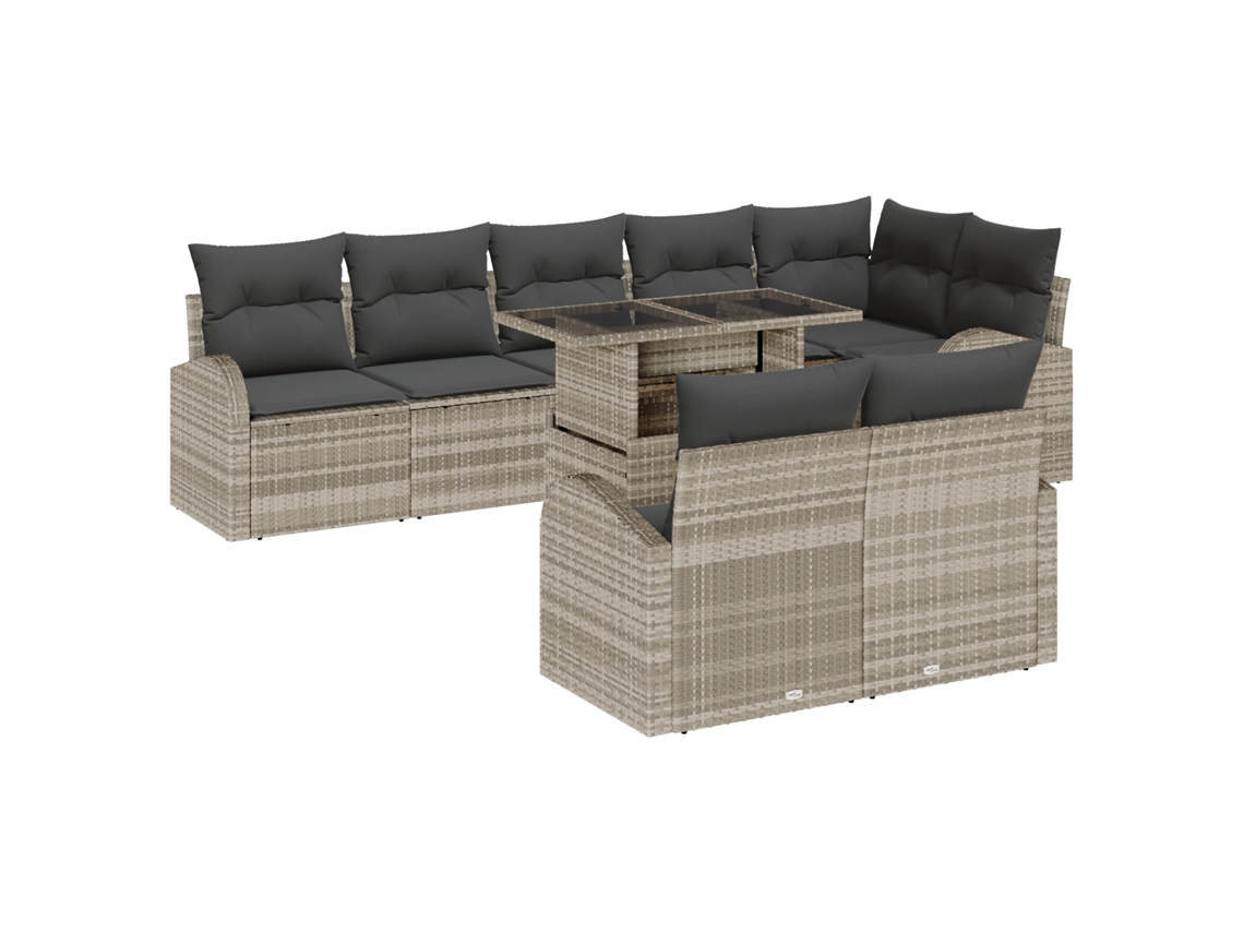 Conjunto 9 Conjunto De Sofá De Jardim Vidaxl Cinzento-claro Vime Pe (289 X 124 X 85 Cm)