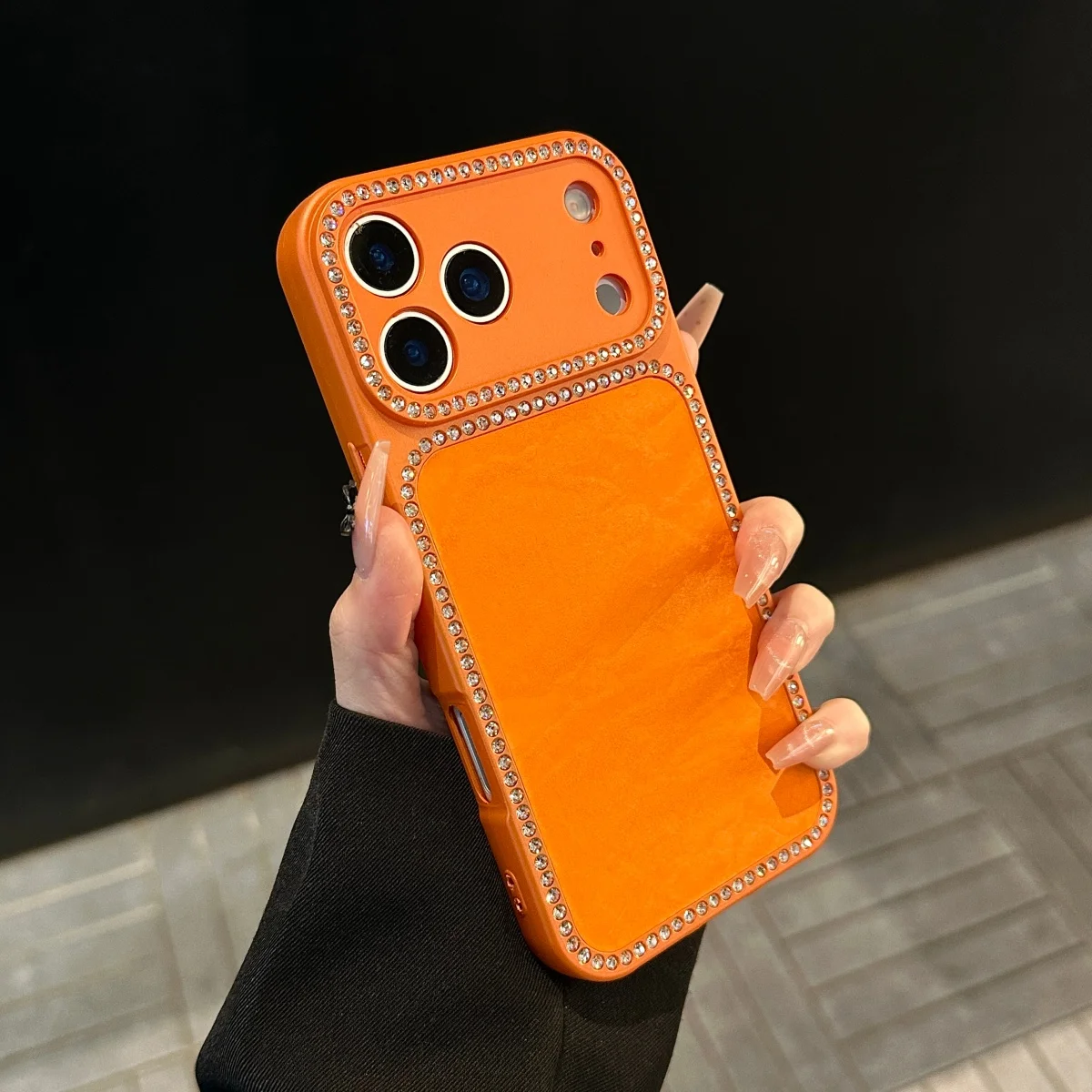 Capa De Celular De Veludo Brilhante Com Estampa De Montanha Nevada (laranja) Para Iphone 13 Pro Max, Resistente A Impactos.