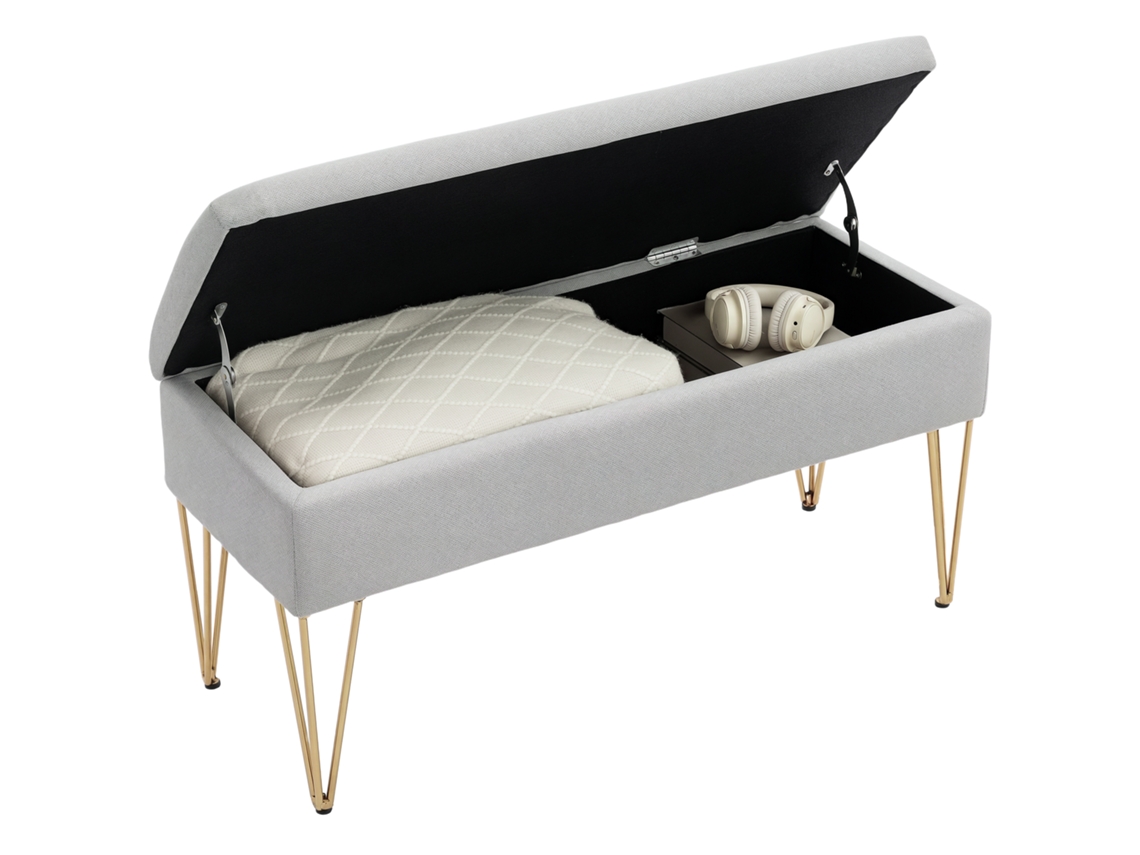 Banco de Cama com Compartimento em Tecido e Pernas de Aço,100x40x49 Cm,cinza Claro BTFORUS