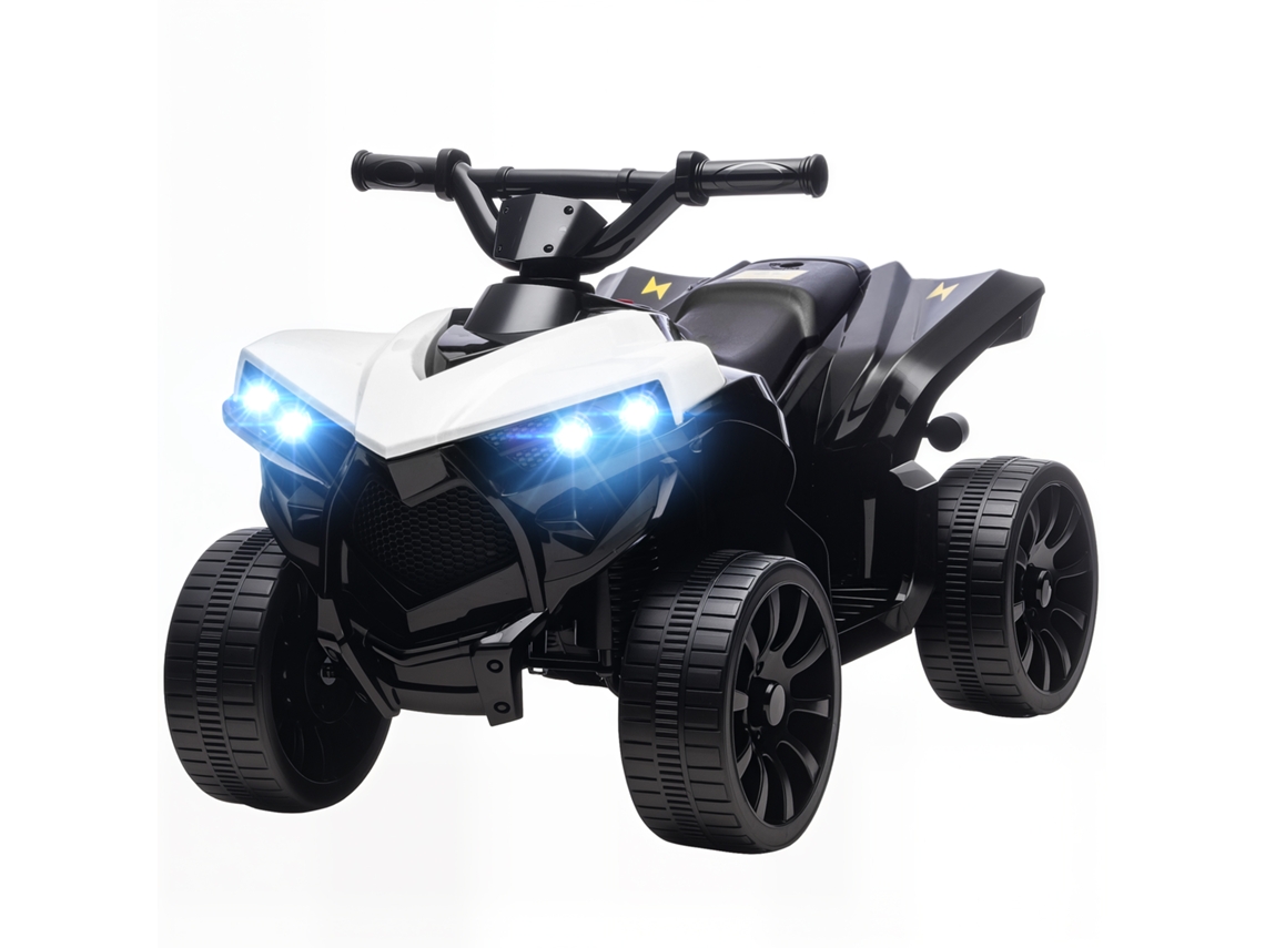 Quad Elétrico Infantil 6v Para Crianças Dos 37 Aos 72 Meses Velocidade Até 3 Km/h Faróis E Música 70x42x45 Cm Branco