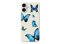 Capa Para Celular Iphone 17 Com Estampa De Borboletas Azuis Em Tpu - Bege