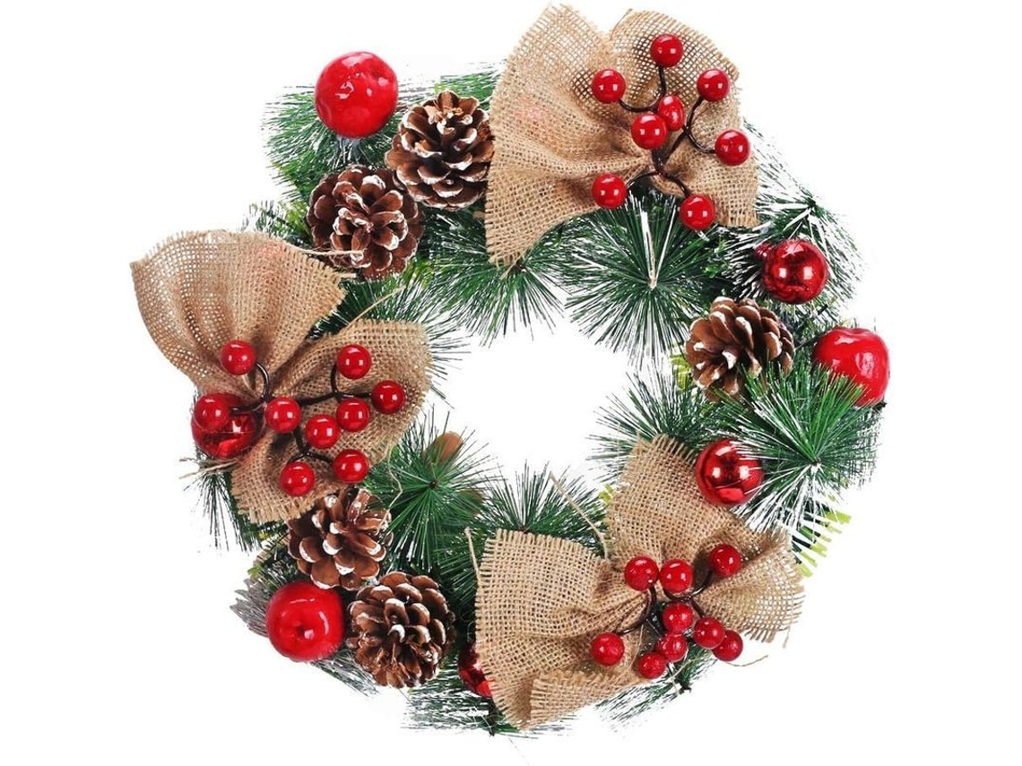 Guirnalda De Natal Com Pinhas E Frutos Vermelhos Para Decoração Interior E Exterior