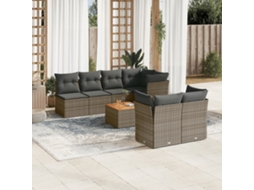 Vidaxl 8 Pcs Conjunto Sofás De Jardim C/ Almofadões Vime Pe Cinzento