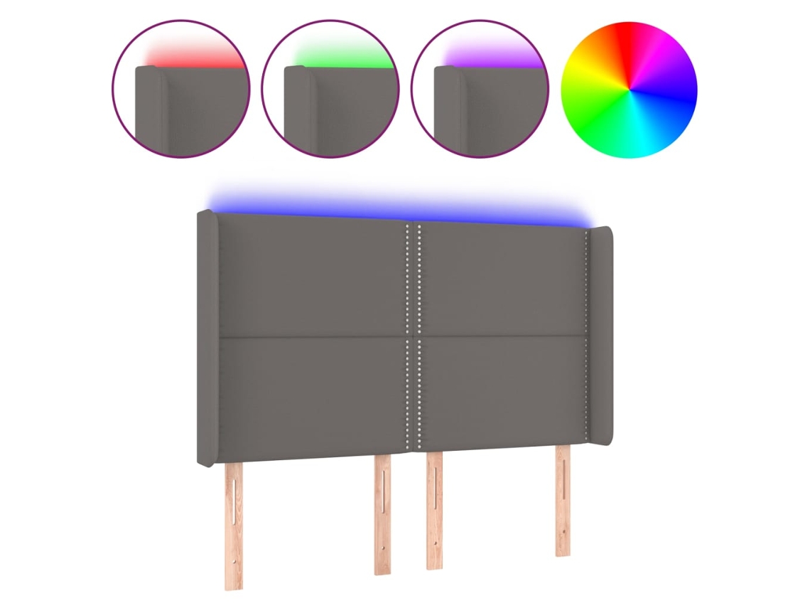 Led Headboard, Led Headboards Vidaxl Cinzeto Couro Artificial (147 X 16 X 118/128 Cm)