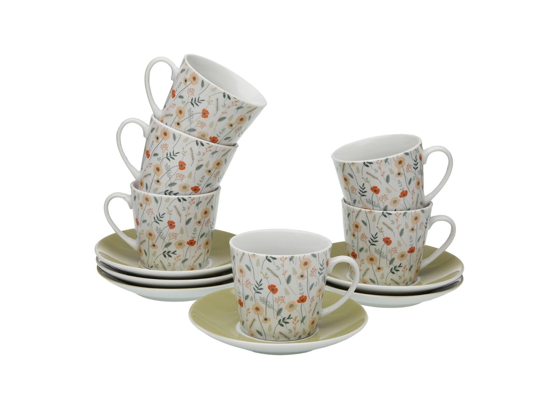 Conjunto de 6 xícaras e pires Versa Verdi (porcelana multicolorida)