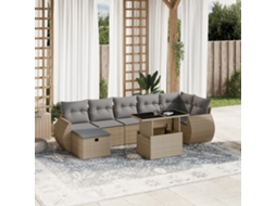 Vidaxl 8 Pcs Conjunto De Sofás P/ Jardim Com Almofadões Vime Pe Bege
