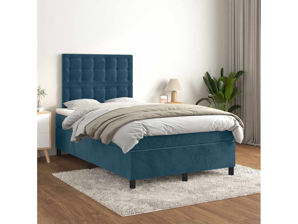 Vidaxl Cama Boxspring Com Colchão 120x190 Cm Veludo Azul-escuro