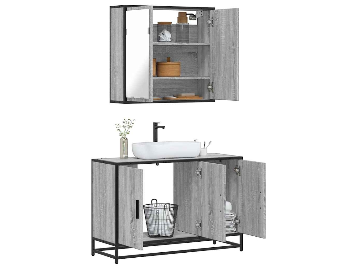Vidaxl 2 Pcs Conjunto Móveis Wc Derivados De Madeira Sonoma Cinza