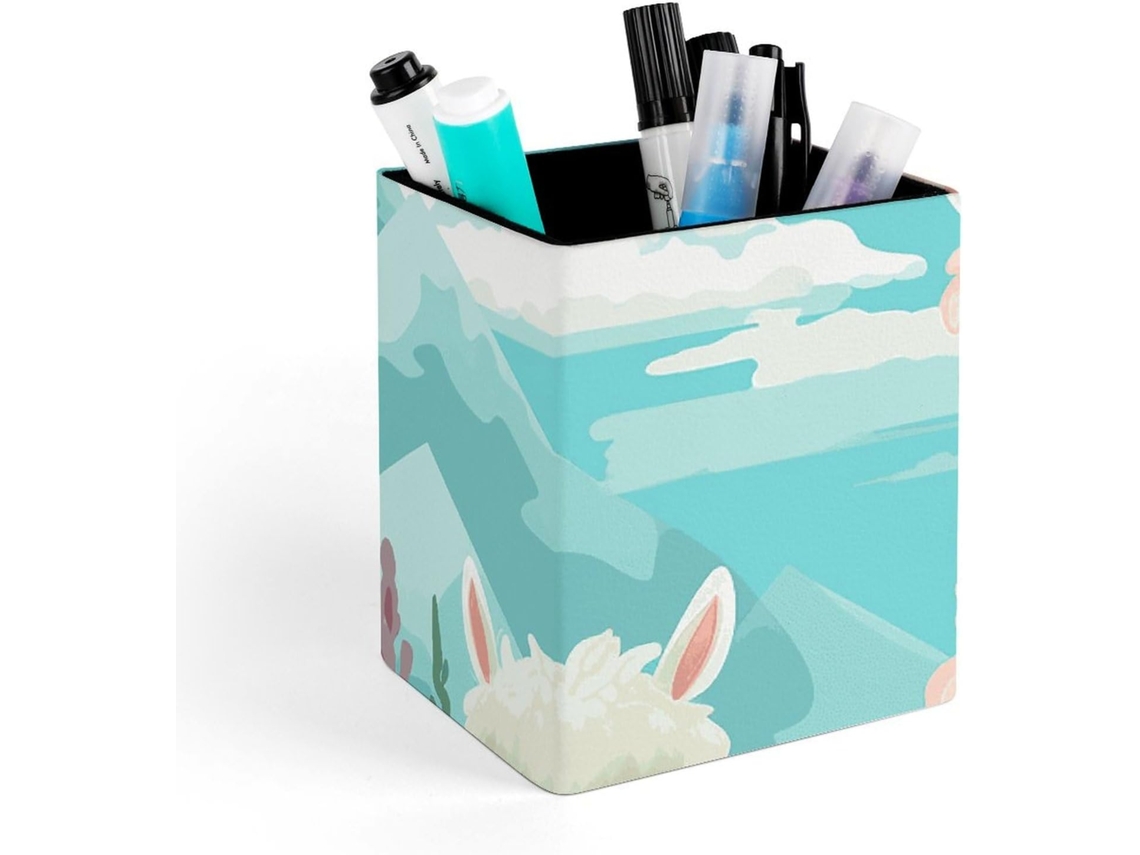 Organizador De Computador Quadrado Em Couro, Lindo Porta Lápis De Alpaca, Porta Pincéis De Maquiagem, Mulheres