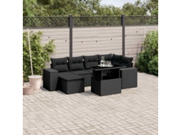 Vidaxl 7 Pcs Conjunto De Sofás P/ Jardim C/ Almofadões Vime Pe Preto