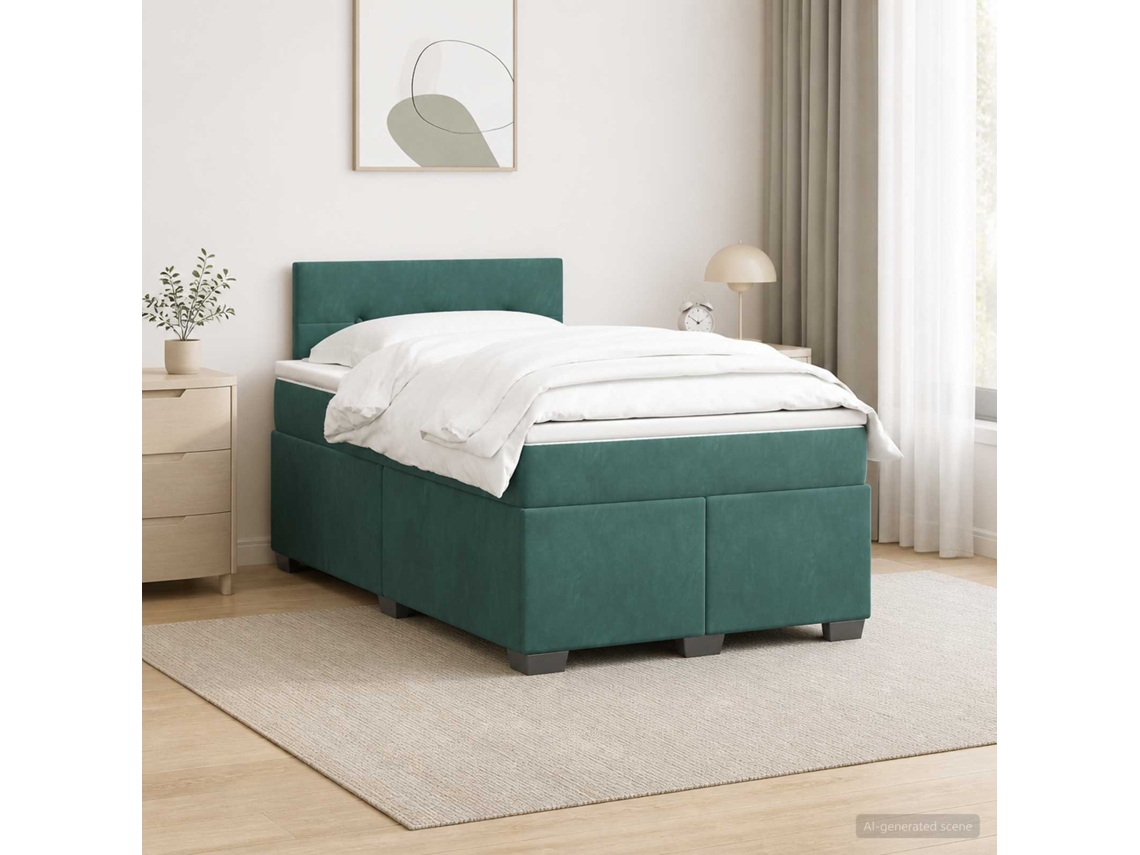 Vidaxl Cama Box Spring Com Colchão E Led Verde-escuro 120 X 200 Cm