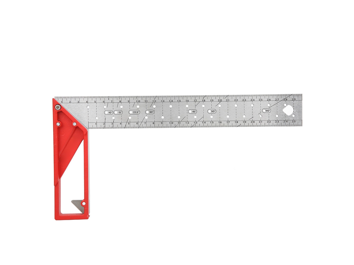 Régua De Ângulo Retângulo De Aço Inox 30cm 45°/90° Multifuncional Para Carpintaria