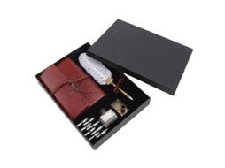 Conjunto de Caderno com Caneta de Pena Clássica, Folha Solta, 8 Canetas Recarregáveis, Presente para Idosos e Professores, Pontos Brancos