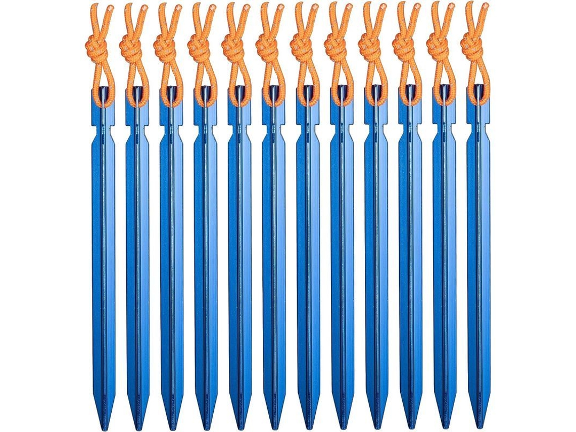 Conjunto de 12 estacas de alumínio para barraca e abraçadeiras reforçadas com cordão refletor para camping, atividades ao ar livre e praia.