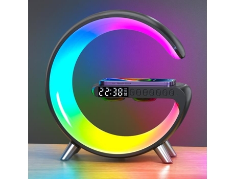Lâmpada de Humor Preta-Eu-Smart Alto-Falante Bluetooth Carregador Sem Fio Lâmpada de Cabeceira Lâmpada de Leitura AIHONTAI